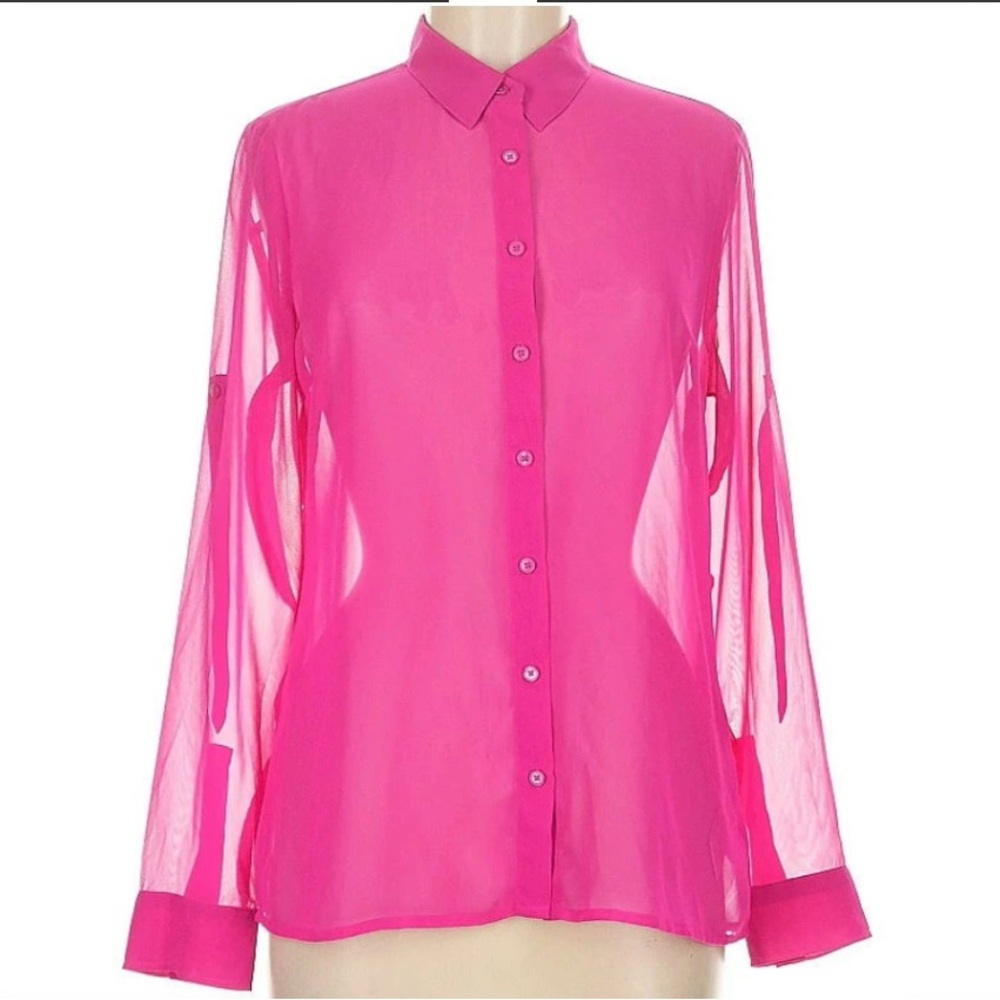 EXPRESS Sheer Pink Button-Up Blouse